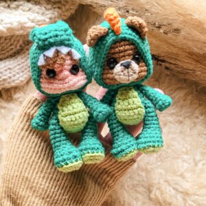Patrón Amigurumi NiñoDino + DinOsito | Combo PDF en Español | Muñecos con disfraz de dinosaurio